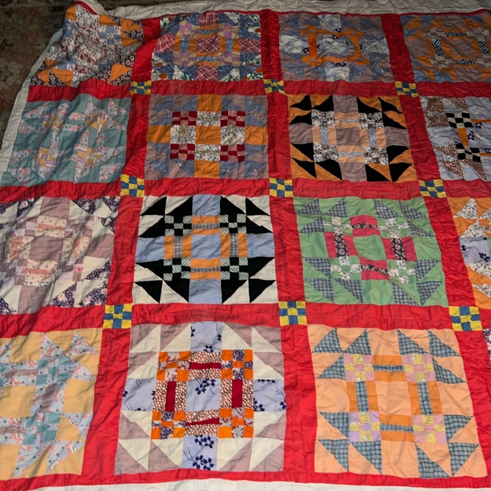 Vintage patchwork quilt 74” x 80” handmade